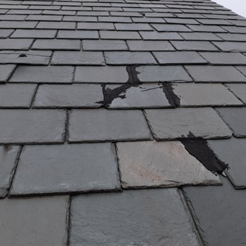 Martin Slate - Patch job by previous owner and cracked slates - Roofing Near Me Martin Slate - Patch job by previous owner and cracked slates - Roofing Near Me
