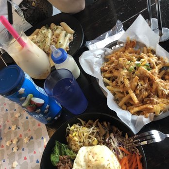 K-Towne 88 - (Top to bottom) Carbonara Tteokbokki, Beef Bulgogi Fries, Beef Bibimbob - Korean Near Me - Rancho Cucamonga, California K-Towne 88 - (Top to bottom) Carbonara Tteokbokki, Beef Bulgogi Fries, Beef Bibimbob - Korean Near Me - Rancho Cucamonga, California