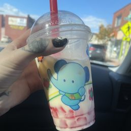 Small banana with strawberry jelly