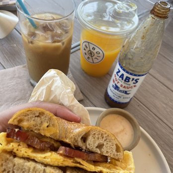 Boil & Bake - The New Yorker, fresh squeezed orange juice, cold brew, and Zab's hot sauce. Heck Yes! - Bagels Near Me - Costa Mesa, California Boil & Bake - The New Yorker, fresh squeezed orange juice, cold brew, and Zab's hot sauce. Heck Yes! - Bagels Near Me - Costa Mesa, California