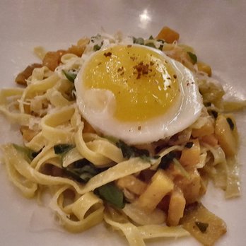 Sixty Vines - Fettuccine with butternut squash, sunny duck egg, sage butter, pea tendrils - New American Near Me - Plano, Texas Sixty Vines - Fettuccine with butternut squash, sunny duck egg, sage butter, pea tendrils - New American Near Me - Plano, Texas