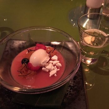 Morimoto - Peach gelee with sparkling sake - Japanese Near Me - Philadelphia, Pennsylvania Morimoto - Peach gelee with sparkling sake - Japanese Near Me - Philadelphia, Pennsylvania