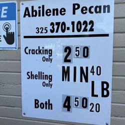 Abilene Pecan - 2025 Prices Cracking only - $2.50 lb, with a 40 lb minimum.  Completely shelled - $4.50 lb with a 20 lb minimum.