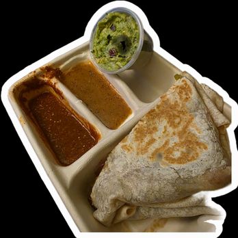 Chipotle Mexican Grill - Quesadilla, red chilli salsa, side of guacamole and pre mixture of sour cream and vinaigrette.. - Fast Food Near Me - Stockton, California