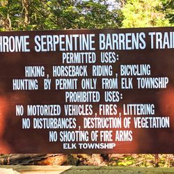 Chrome Serpentine Barrens - Chrome Serpentine Barrens -- sign INSIDE parking lot at trailhead
