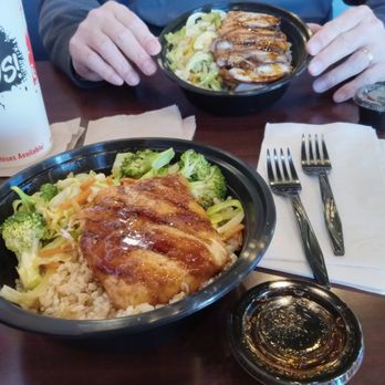 Teriyaki Madness - My Salmon Teriyaki (foreground) and Hubby's Chicken Teriyaki (distance) - Japanese Near Me - Henderson, Nevada Teriyaki Madness - My Salmon Teriyaki (foreground) and Hubby's Chicken Teriyaki (distance) - Japanese Near Me - Henderson, Nevada