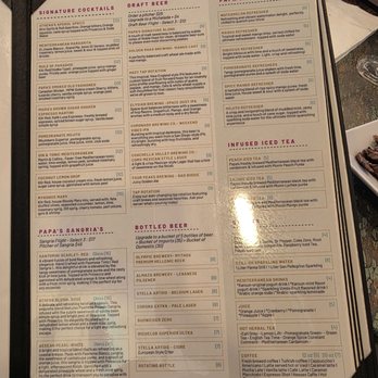 PapaFeta - Menu - Menu featuring signature cocktails, draft beers, Papa's refreshers, infused iced teas, bottled beers, and non-alcoholic drinks, with prices and descriptions. - Greek Near Me - Temecula, California