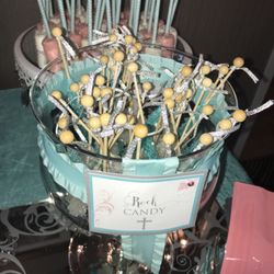 Kim's Candy Buffet - Rock Candy tied with ribbons!