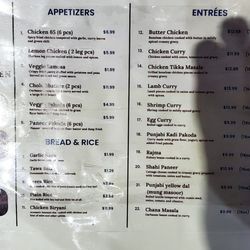Kaur's Finest Kitchen - A photo of the menu, it isn't the best. I will try to update soon!