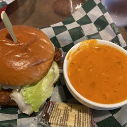Nashville hot Nashville Fried Chicken with roasted red pepper bisque