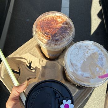 Sombra Coffee Lounge - Halloween town latte (pink straw) and the other 2 were the trippy tiramisu over ice and hot. - Coffee & Tea Near Me - Camarillo, California Sombra Coffee Lounge - Halloween town latte (pink straw) and the other 2 were the trippy tiramisu over ice and hot. - Coffee & Tea Near Me - Camarillo, California