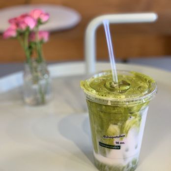 Atulea - iced turmeric matcha latte w almond milk - Bubble Tea Near Me - Seattle, Washington