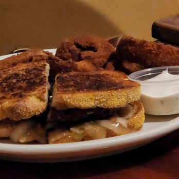 The Nugget - Patty melt with crispy onion rings. - American Near Me - Summerland, California The Nugget - Patty melt with crispy onion rings. - American Near Me - Summerland, California