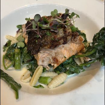 Agricola Eatery - salmon pasta - a little too raw tasting but good crispy skin - New American Near Me - Princeton, New Jersey
