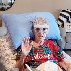Always Heartfelt Homes - Our dear neighbor being personally cared for by Unikka at Christmas. We brought ice cream and reindeer glasses!