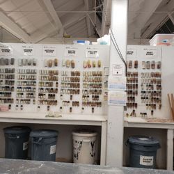 Lillstreet Art Center - Part of the Glaze Room, with samples on the wall