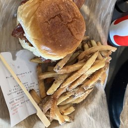 BBQ Bacon & Blue Burger and Boardwalk Fries. BBQ Bacon & Blue Burger and Boardwalk Fries.