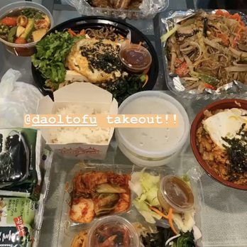 Daol Tofu - Variety of veggie dishes (kimchi rice, tofu bibimbop, veggie noodles) plus the marinated shore ribs - Korean Near Me - Oakland, California Daol Tofu - Variety of veggie dishes (kimchi rice, tofu bibimbop, veggie noodles) plus the marinated shore ribs - Korean Near Me - Oakland, California