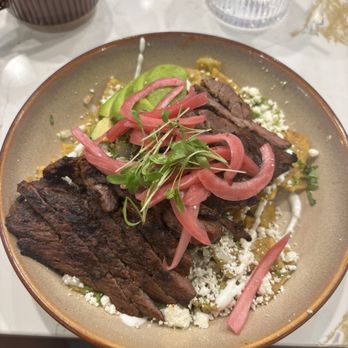 Almuerzo Café - Chilaquiles with salsa verde and steak - Breakfast & Brunch Near Me - Tustin, California
