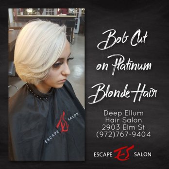 Escape Salon & Spa - Bob Haircut on Platinum Blonde Hair at Escape Salon in Deep Ellum - Hair Salons Near Me - Dallas, Texas Escape Salon & Spa - Bob Haircut on Platinum Blonde Hair at Escape Salon in Deep Ellum - Hair Salons Near Me - Dallas, Texas