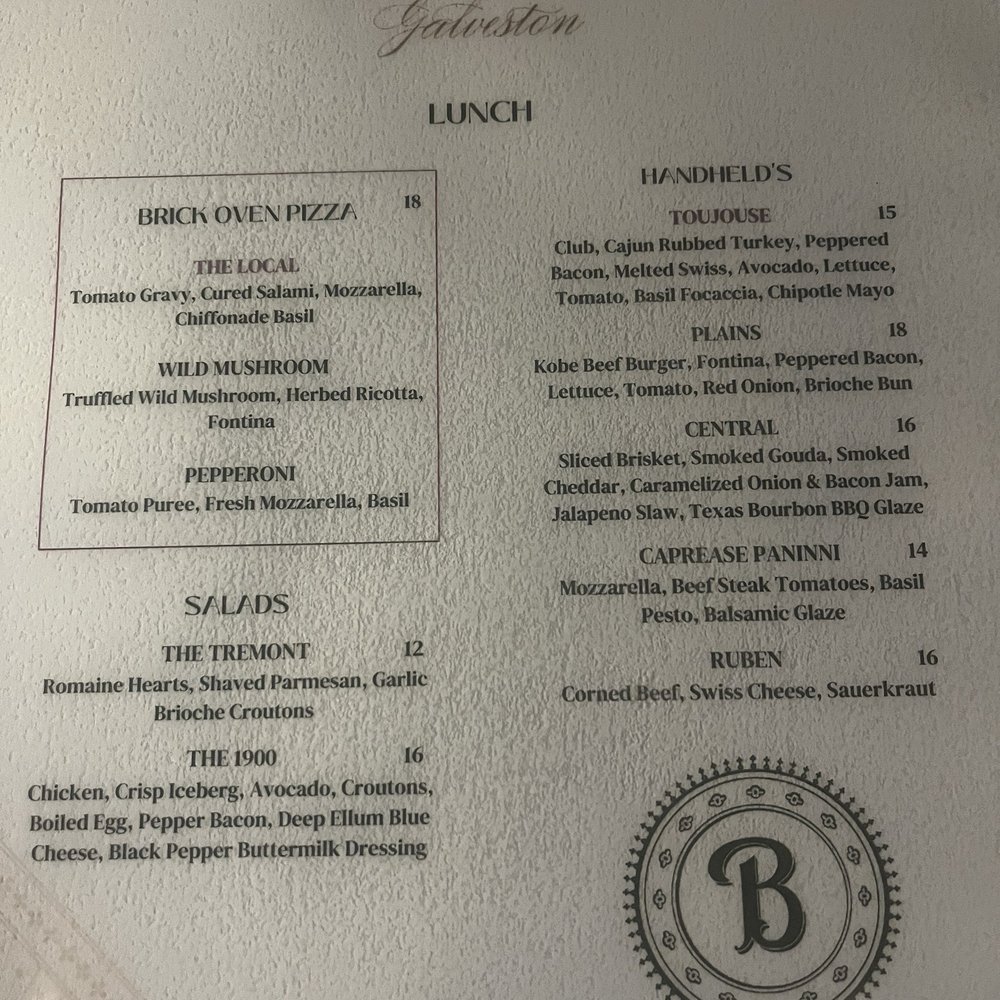 Blum & Co. - Lunch menu: tip* get the central sandwich! - American Near Me - Galveston, Texas