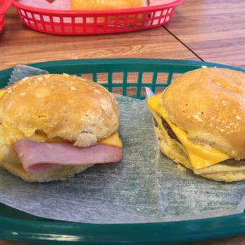 Best Donut Shop - Left: Ham, egg, and cheese biscuit. Right: Sausage, egg, and cheese biscuit. - Donuts Near Me - Clarksville, Tennessee