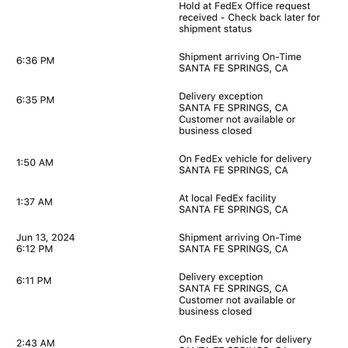 FedEx Ship Center - 4 " Attempts " supposedly to deliver my package , I also home all 4 times , never seen the truck - Couriers & Delivery Services Near Me - Santa Fe Springs, California