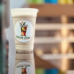 Green Zone Juice - Almond Joy Consists of Almonds, almond milk, coconut flakes, coconut water, dates. Healthy smoothie and dessert option !