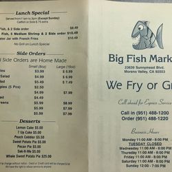 Big Fish Market - Menu as of 2/27/26