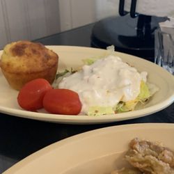 The Bulloch House - Salad with Blue Cheese dressing and cornbread.