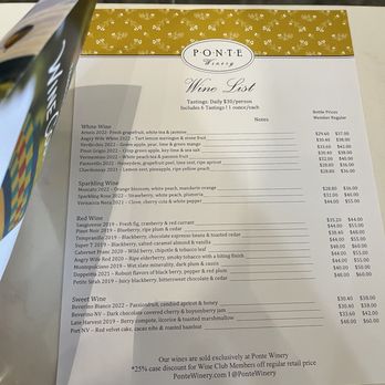 Ponte Winery - Wine tasting menu - Wineries Near Me - Temecula, California Ponte Winery - Wine tasting menu - Wineries Near Me - Temecula, California