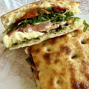 Strada - Prosciutto menu sandwich & I added pesto spread on one side and sweet roasted peppers. - Sandwiches Near Me - Fresno, California Strada - Prosciutto menu sandwich & I added pesto spread on one side and sweet roasted peppers. - Sandwiches Near Me - Fresno, California