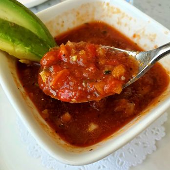 Porta Via - Gazpacho Soup (V/GF) - delicious with a spicy kick. - New American Near Me - Palm Desert, California Porta Via - Gazpacho Soup (V/GF) - delicious with a spicy kick. - New American Near Me - Palm Desert, California