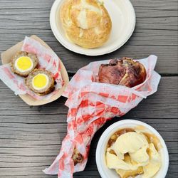 Pittsburgh Renaissance Festival - Soup bread bowl, Scotch egg, drumstick, and strudel