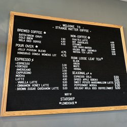 Strange Matter Coffee - Menu