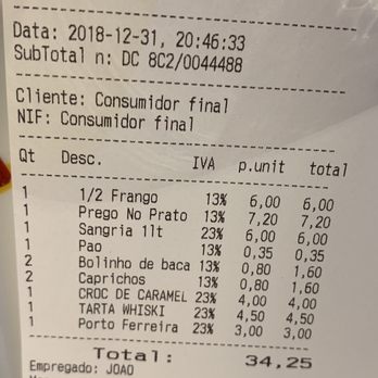 Churrasqueira Palácio - Note different name on bill than the name outside the restaurant and on the window - Portuguese Near Me - Porto, 13 Churrasqueira Palácio - Note different name on bill than the name outside the restaurant and on the window - Portuguese Near Me - Porto, 13