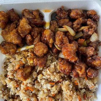 Rice Time - Half general Tao and orange chicken with fried rice - Asian Fusion Near Me - Canby, Oregon