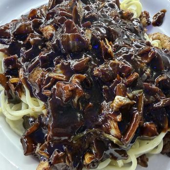 Paik’s Noodle - Jajangmyeon - Noodles with a savory black bean sauce, pork and vegetables. - Noodles Near Me - Dallas, Texas