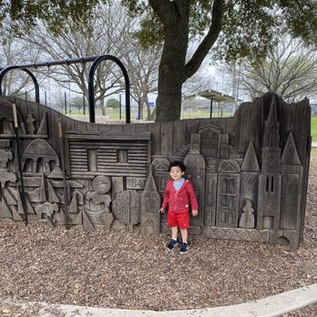 San Gabriel Park - Creative Playscape - History wall from original structure - Playgrounds Near Me - Georgetown, Texas