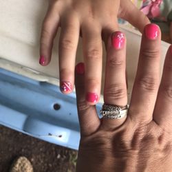 Adore Nail Bar - Gel with a little glitter for mom and opi pink with a little nail art for daughter