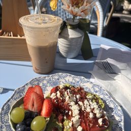 Nutella pistachio latte and avocado toast