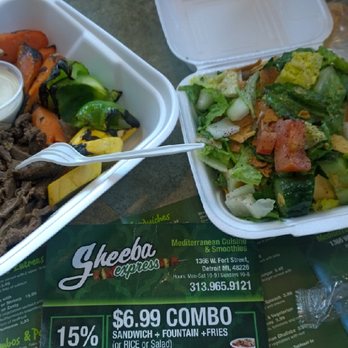 Sheeba Express - Meat Shawarama lunch  with Veggies and Fatuous Salad Love - Mediterranean Near Me - Detroit, Michigan