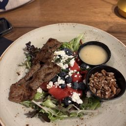 Watermelon Blueberry Feta Pecan Salad with steak