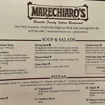 Marechiaro's Italian Restaurant - Soup & salad menu - Italian Near Me - El Cajon, California
