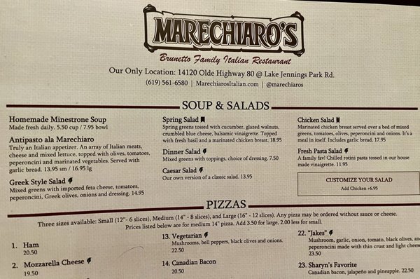 Menu photo 8 Marechiaro's Italian Restaurant El Cajon, CA