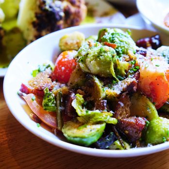 The Tip Tap Room - Brussels Sprouts with Basil, Lardon, Tomato, Garlic Crouton, & Pecorino Cheese - New American Near Me - Boston, Massachusetts The Tip Tap Room - Brussels Sprouts with Basil, Lardon, Tomato, Garlic Crouton, & Pecorino Cheese - New American Near Me - Boston, Massachusetts