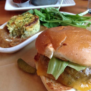 Leon's Full Service - Burger with zucchini casserole.  It was like a quiche without the crust.  Delish - Gastropubs Near Me - Decatur, Georgia