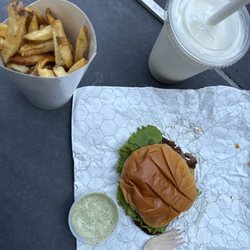 Burgers n' Fries Forever - Got my free spicy burger plus fries and vanilla shake.