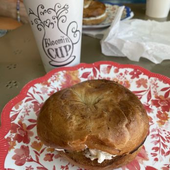 Bloomin' Cup Coffee Bar - Cinnamon raisin bagel with cream cheese - Coffee & Tea Near Me - Tully, New York