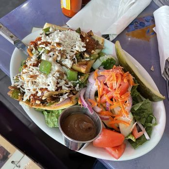 Pick Me Up Cafe - Vegan Pizza Grinder with side salad and balsamic dressing - New American Near Me - Chicago, Illinois